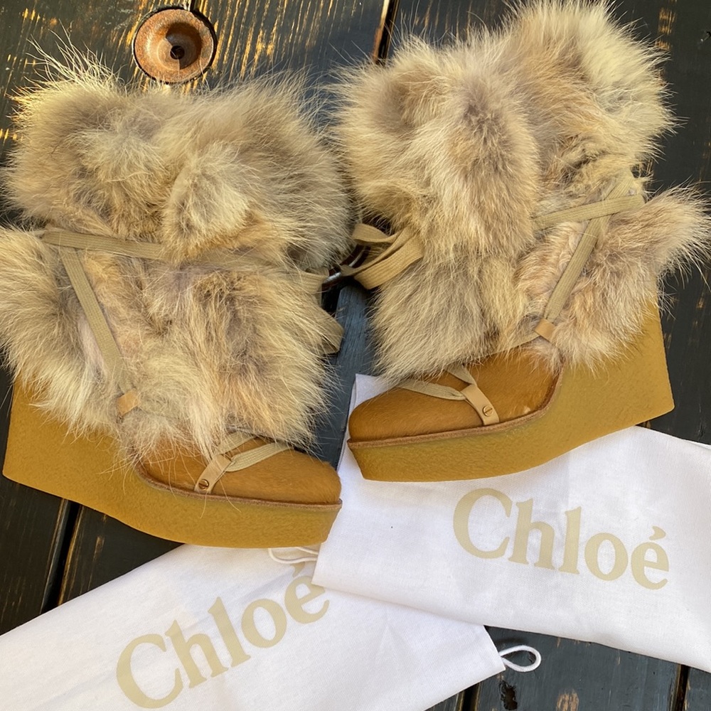 Chloe Fur Wedge Ankle Boots *RARE/Hard to Find*